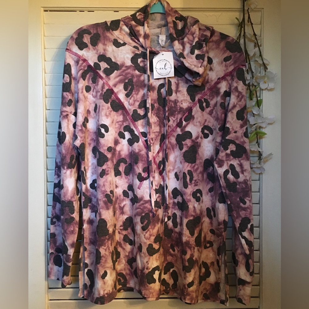 Honeyme Pullover Hoodie Sweater | Purple Tie-Dye Animal Print Detail | NWT!